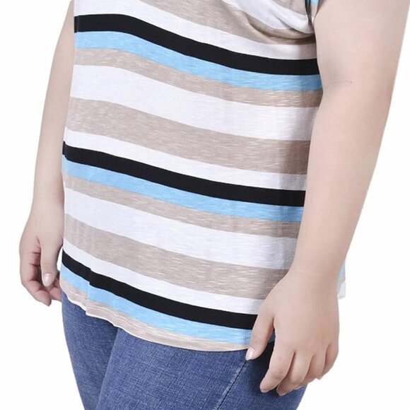 NY Collection Plus Size V-Neck Striped Top Turquoise Multi Stripe, Size 2X, NWT - Picture 4 of 5
